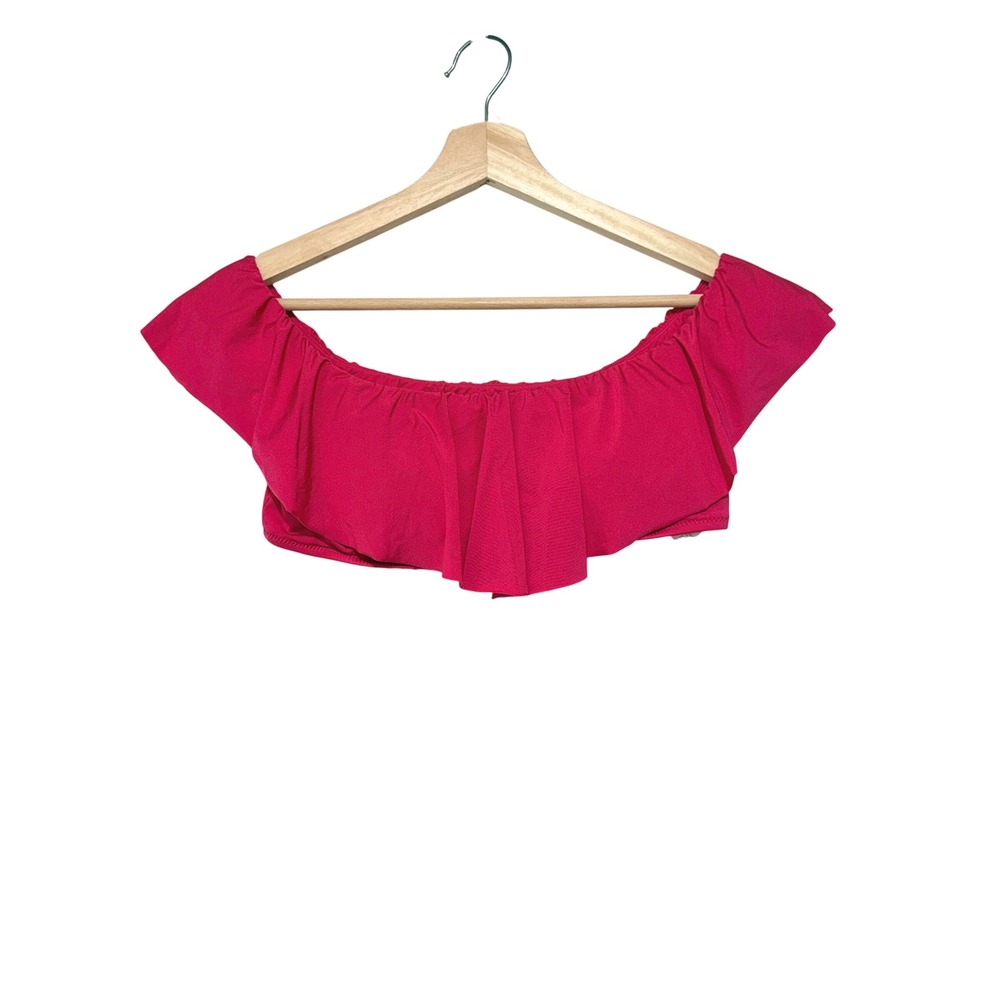 Off Shoulder Ruffle Bikini Top Women's sz 10 Hot Pink‎ Resort Beach